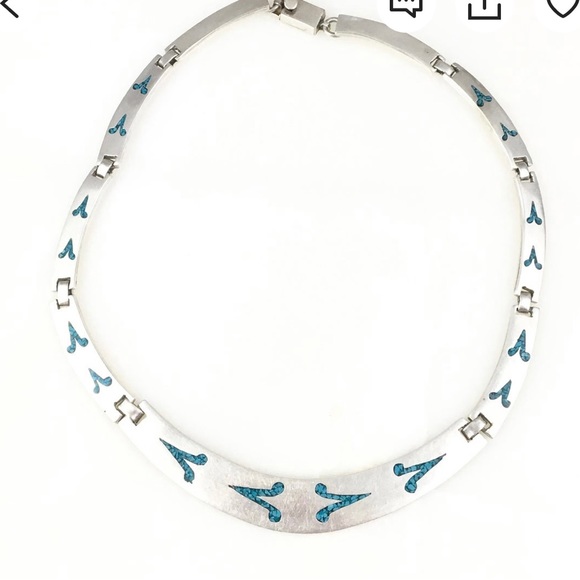 Vintage 925 Mexico Sterling Silver Taxco Turquoise Collar Necklace - Picture 1 of 1